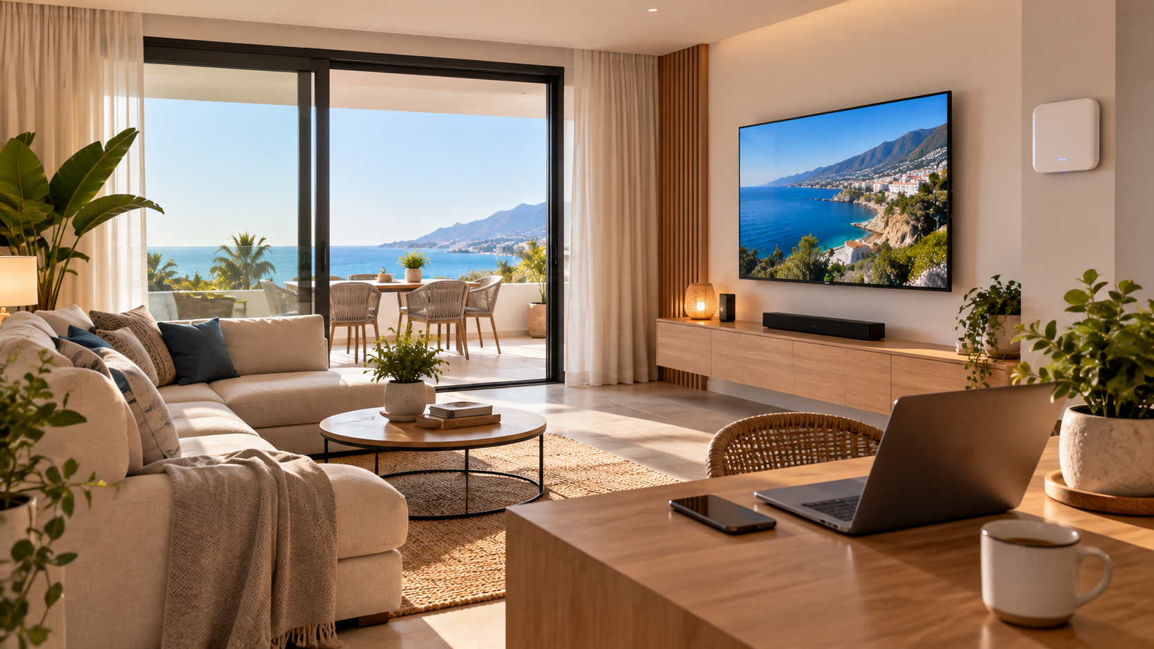 Modern holiday rental apartment with technology and Wi-Fi connectivity